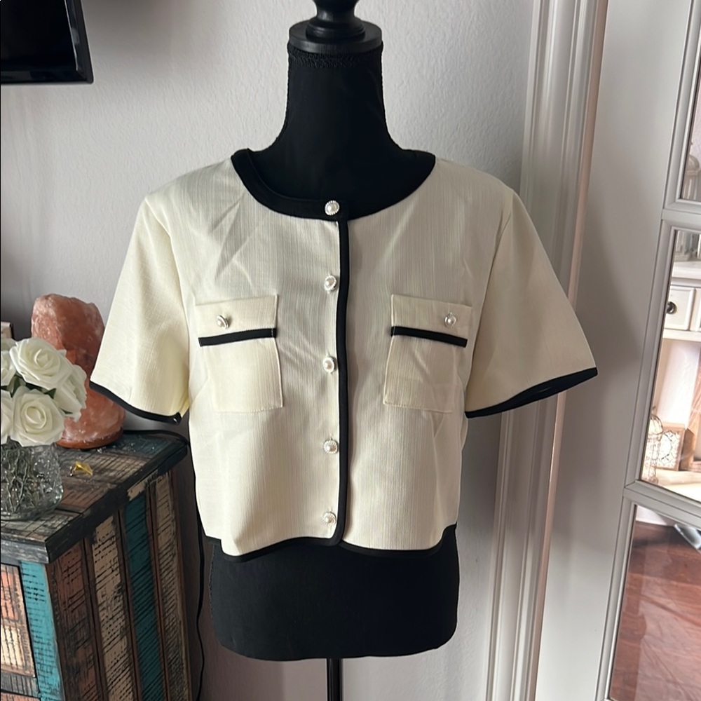 Elegant Cream and Black Women's Top